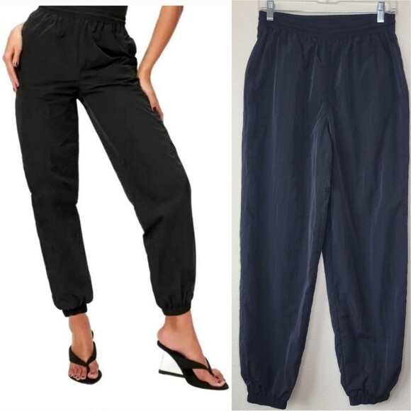 Good American Essential Nylon Track Joggers Pants BLACK Women's Size 1 Small - Picture 1 of 10